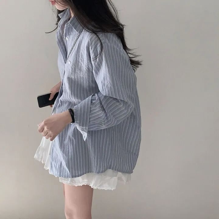 Long-Sleeve Striped Collared Button-Down Shirt