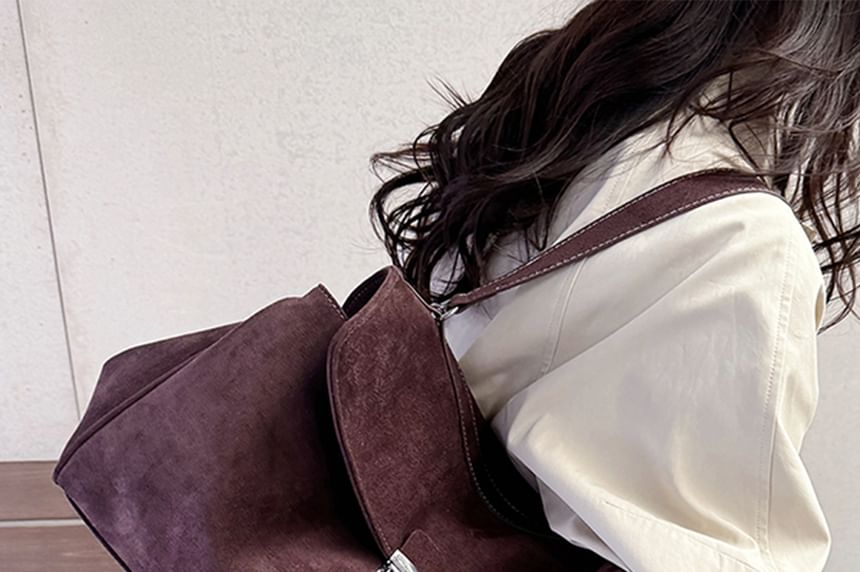 Buckle Flap Faux Suede Crossbody Shoulder Bag