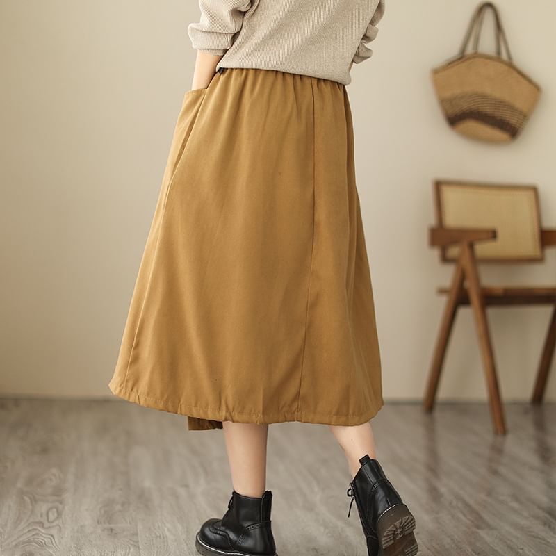 Elastic Waist Asymmetrical Midi Skirt with Belt Set
