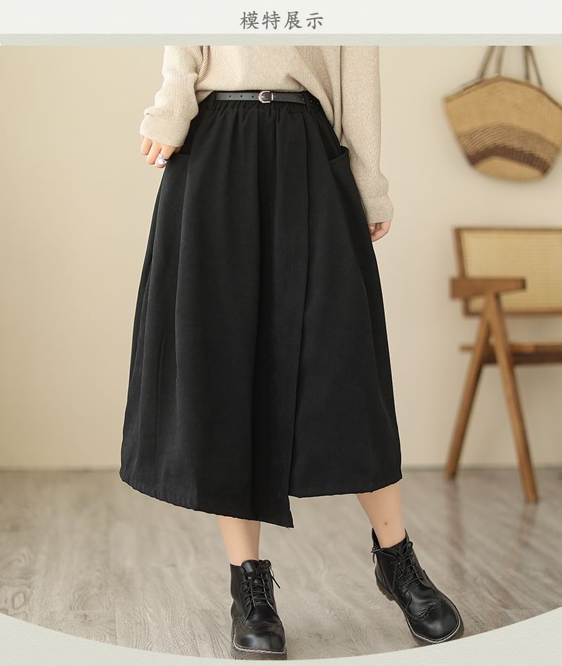 Elastic Waist Asymmetrical Midi Skirt with Belt Set