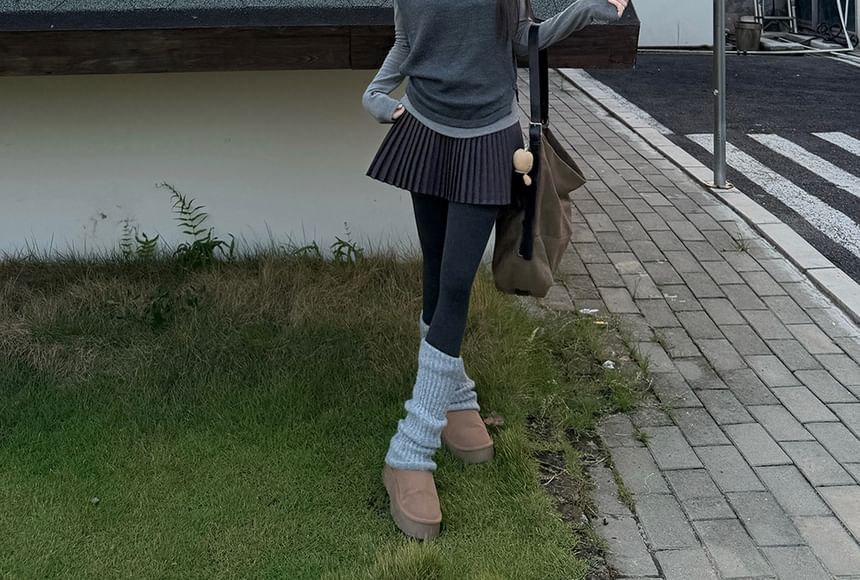 Sleeveless Sweater Vest & Long-Sleeve Tee & Pleated Mini Skirt Set