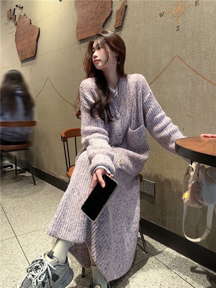 Crew Neck Cardigan & Midi Skirt & Long-Sleeve Tee Set