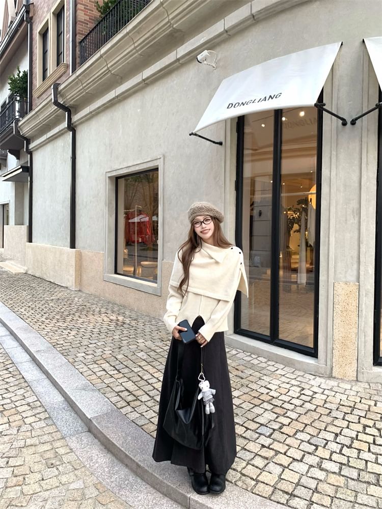 Long-Sleeve Knit Top & Cape & Maxi Skirt Set