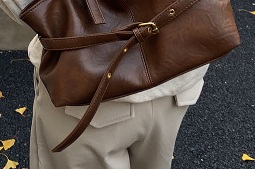 Belted Faux Leather Shoulder Bag