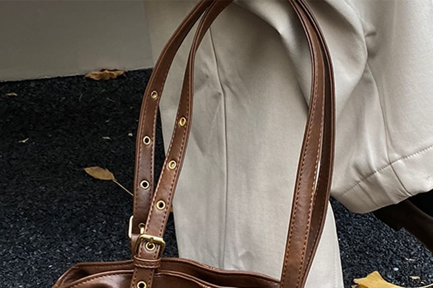 Belted Faux Leather Shoulder Bag