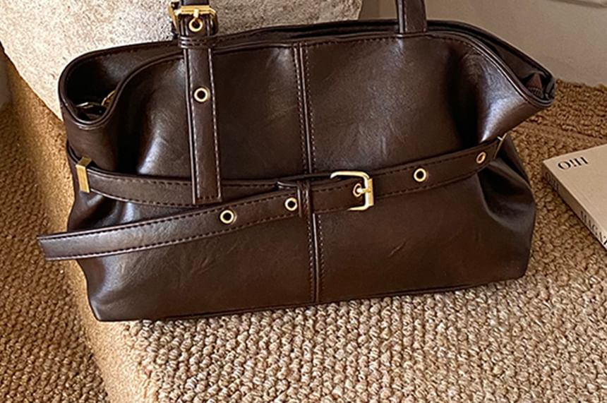 Belted Faux Leather Shoulder Bag