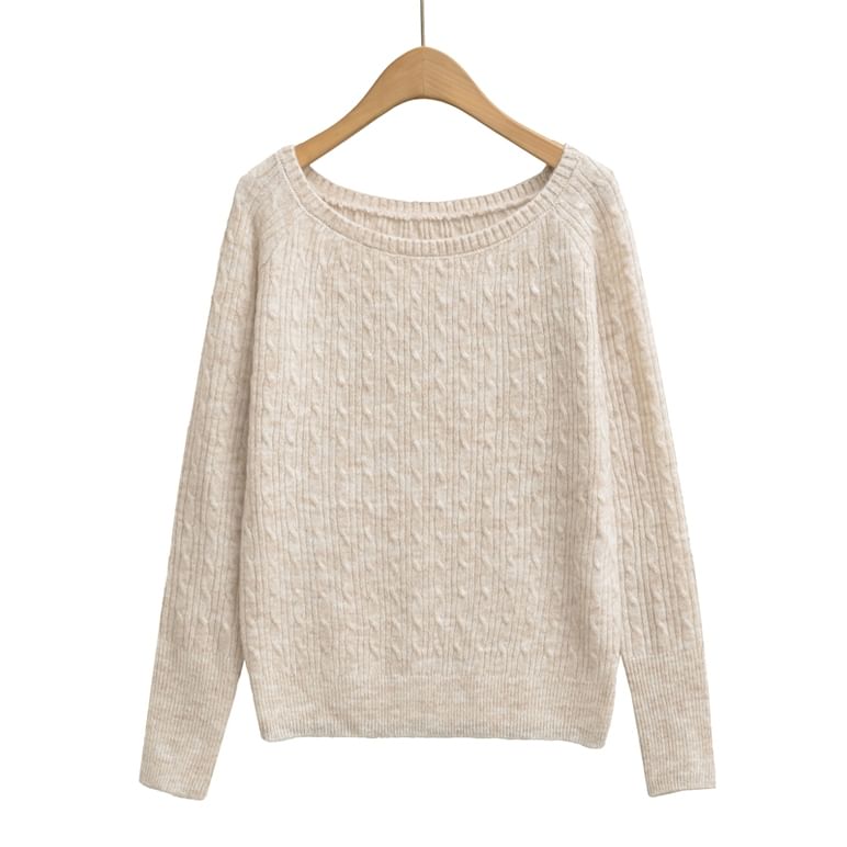 Crew Neck Cable Knit Pullover Sweater with Ribbed Cuffs