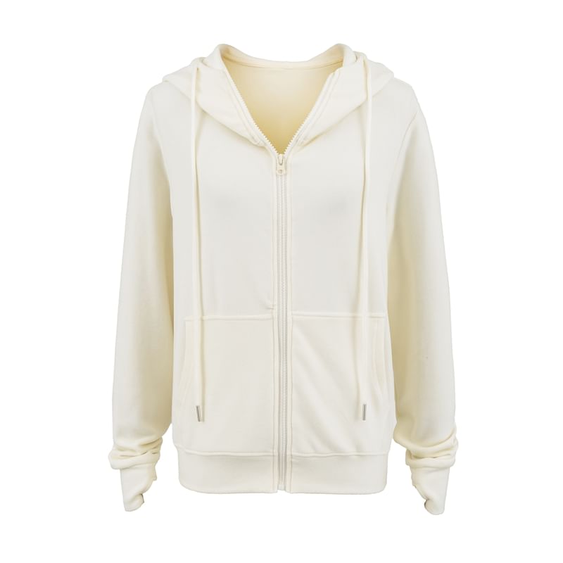 Fleece-Lined Zip-Up Hoodie with Stand Collar