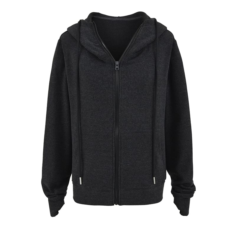 Fleece-Lined Zip-Up Hoodie with Stand Collar
