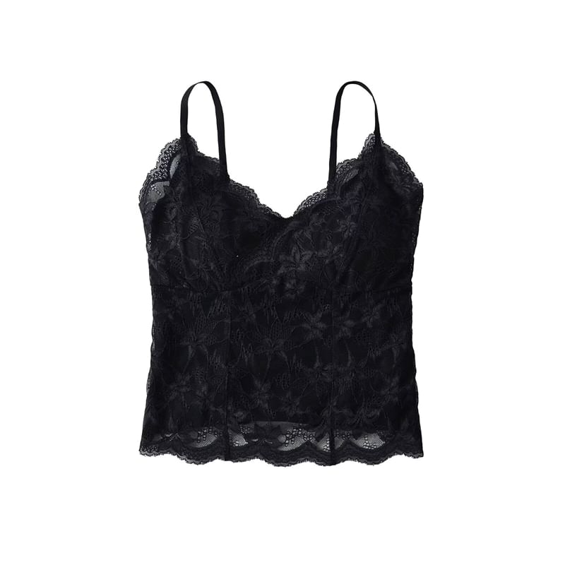 Padded Lace Overlay V-Neck Cami with Plunge Detail