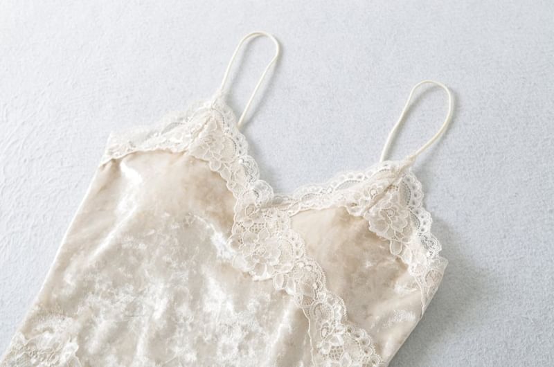 Velvet Lace-Trimmed Deep V-Neck Cami Blouse