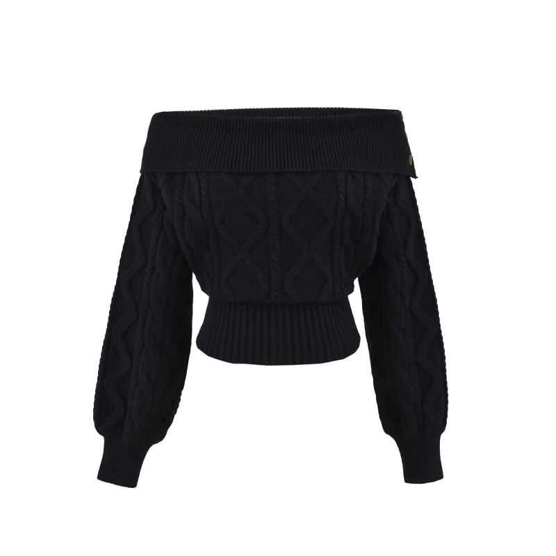 Cropped Off-Shoulder Cable Knit Pullover