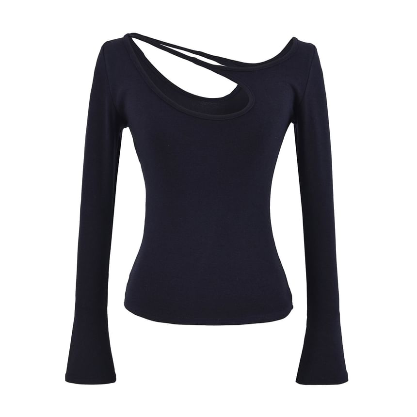 Cutout Detail Long-Sleeve Fitted Top with Eyelet Design