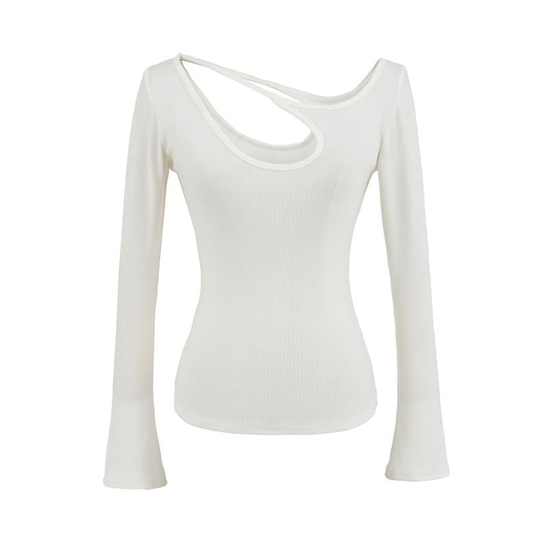 Cutout Detail Long-Sleeve Fitted Top with Eyelet Design
