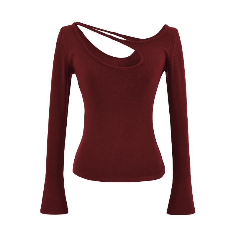 Cutout Detail Long-Sleeve Fitted Top with Eyelet Design