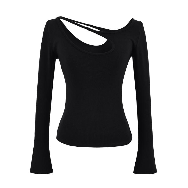 Cutout Detail Long-Sleeve Fitted Top with Eyelet Design