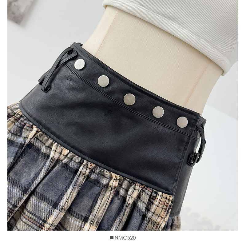 Plaid Studded High Waist Asymmetrical Mini Skirt