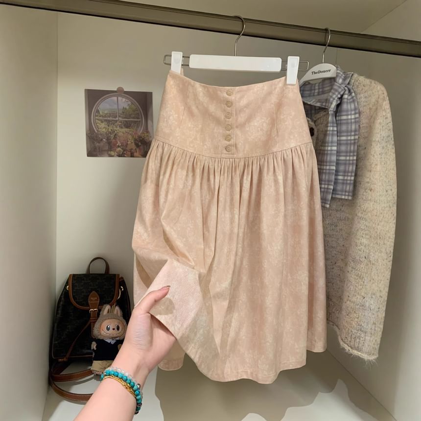 High-Waist Corduroy A-Line Skirt with Button Fly