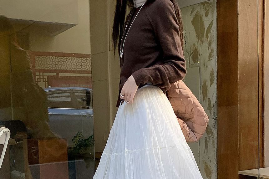 High-Waist Tiered Mesh Maxi Skirt