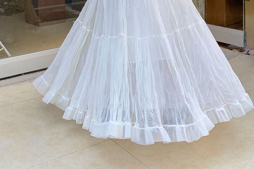 High-Waist Tiered Mesh Maxi Skirt