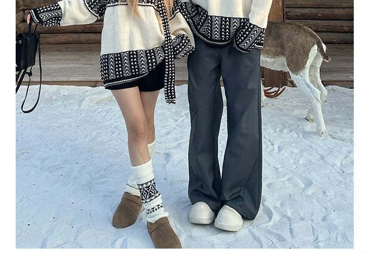 Couples' Round Neck Jacquard Knit Set with Beanie & Scarf