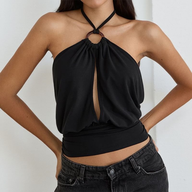 Halter Neck Solid Crop Camisole