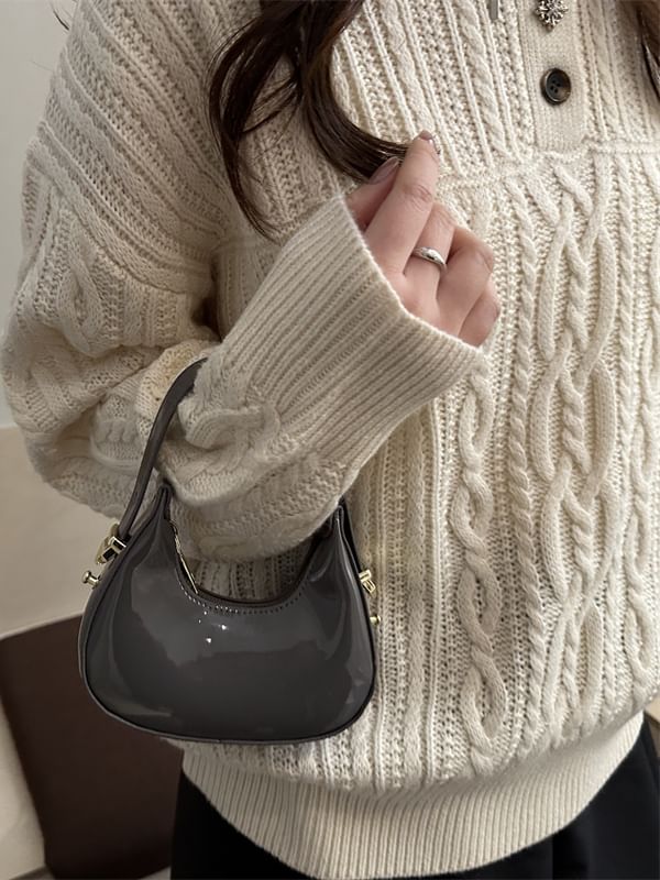 Plain Faux Leather Zip Shoulder Bag