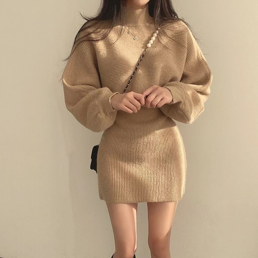 Turtleneck Crop Sweater & Sleeveless Knit Dress Set