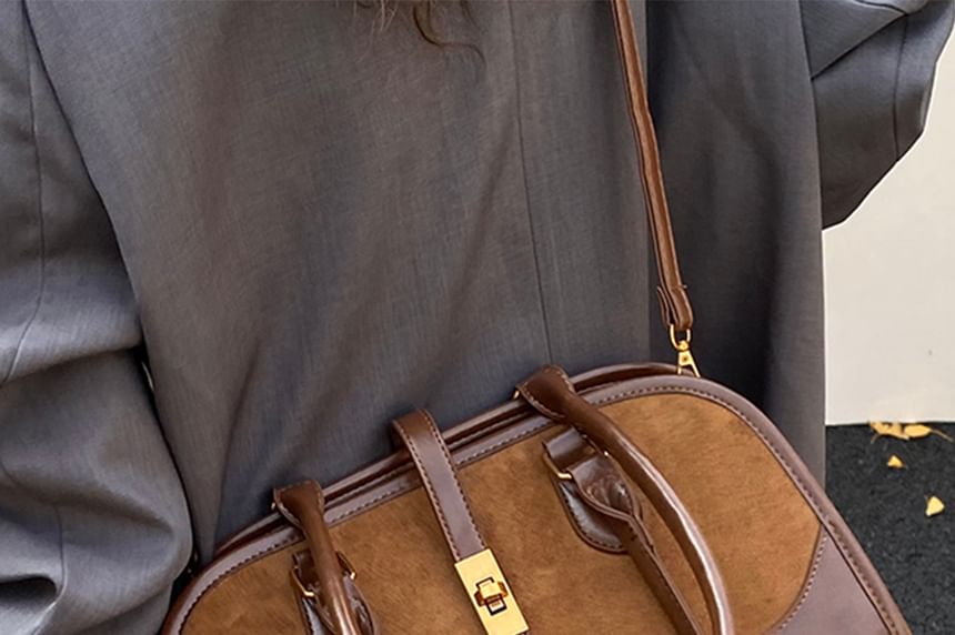 Faux Leather Paneled Shoulder Bag