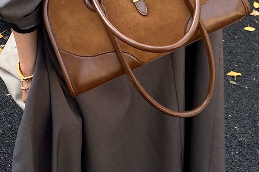 Faux Leather Paneled Shoulder Bag