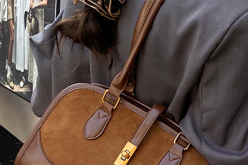 Faux Leather Paneled Shoulder Bag
