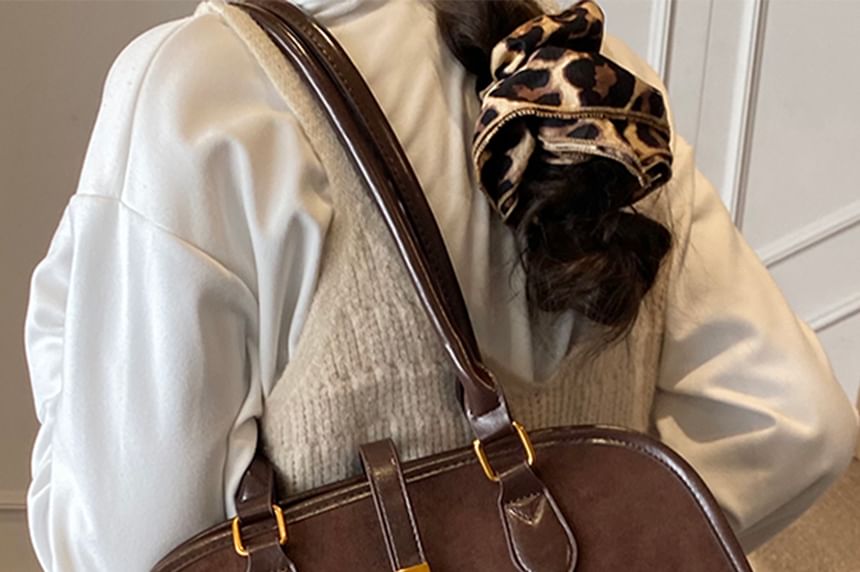 Faux Leather Paneled Shoulder Bag