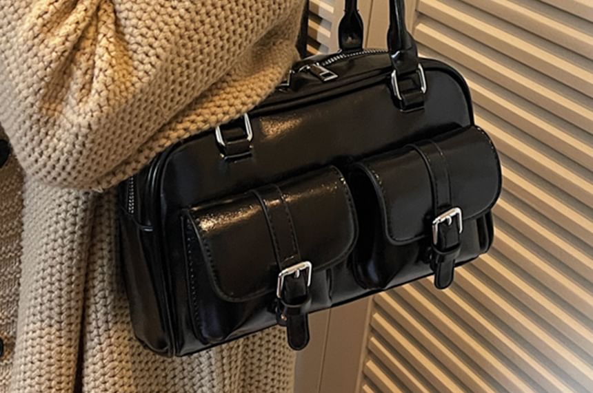Faux Leather Buckled Shoulder Bag