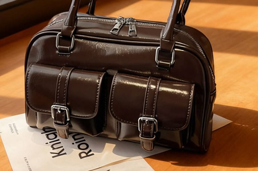 Faux Leather Buckled Shoulder Bag