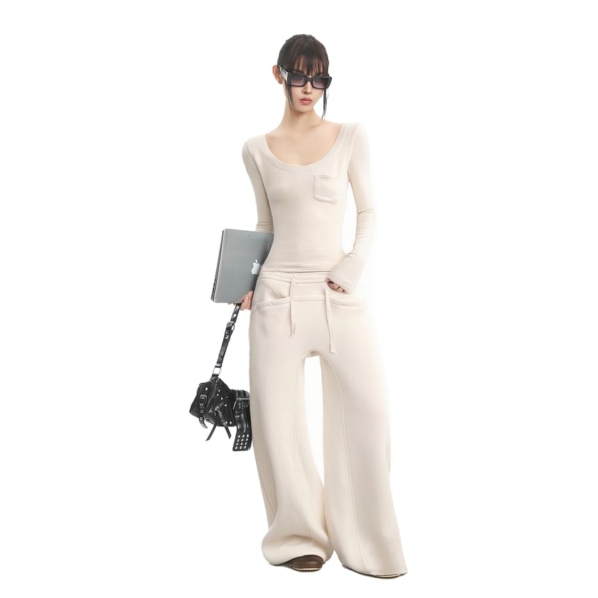 Slim Fit Scoop Neck Tee & Wide-Leg Sweatpants Set