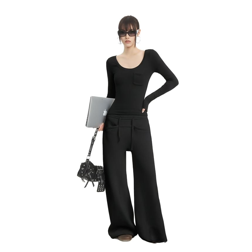 Slim Fit Scoop Neck Tee & Wide-Leg Sweatpants Set