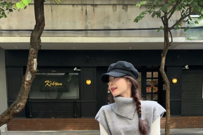 Turtleneck Cap-Sleeve Knit Top or Long-Sleeve Tee