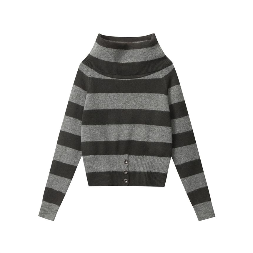 Off-Shoulder Striped Long-Sleeved Loose-Fit Sweater