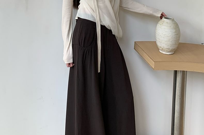 Mesh Wrap Top with Mock Layer and Long Sheer Sleeves