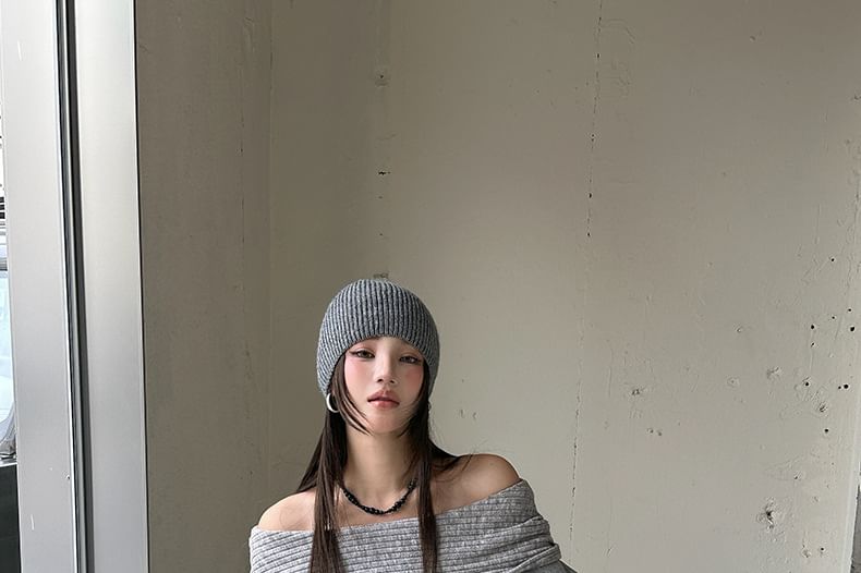 Off-Shoulder Paneled Hoodie with Drop Shoulder Sleeves