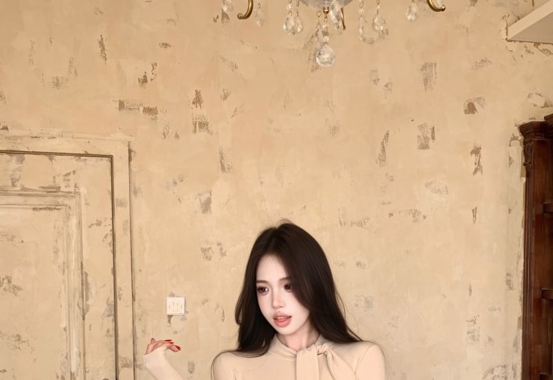 Mock Neck Slim-Fit Long-Sleeve Tee with Stretch Fabric
