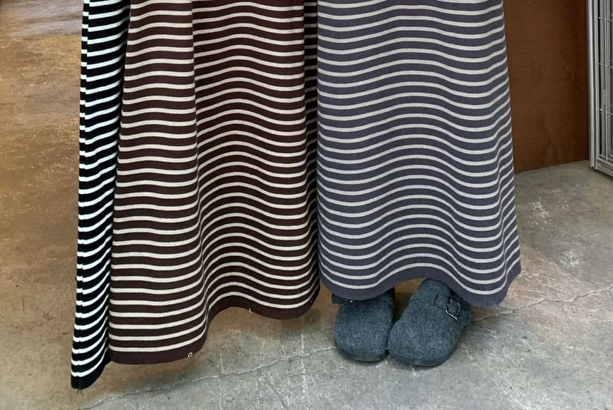 High-Waist Striped Maxi A-Line Skirt