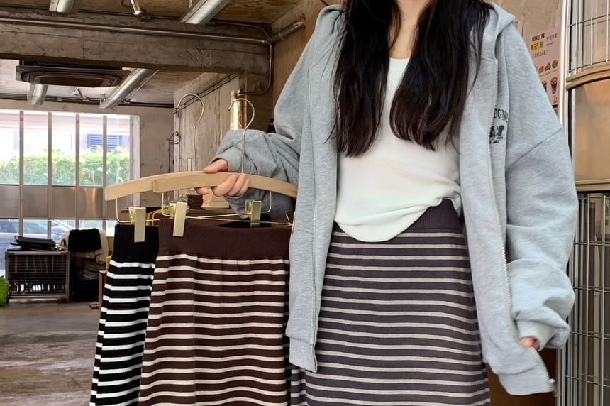 High-Waist Striped Maxi A-Line Skirt