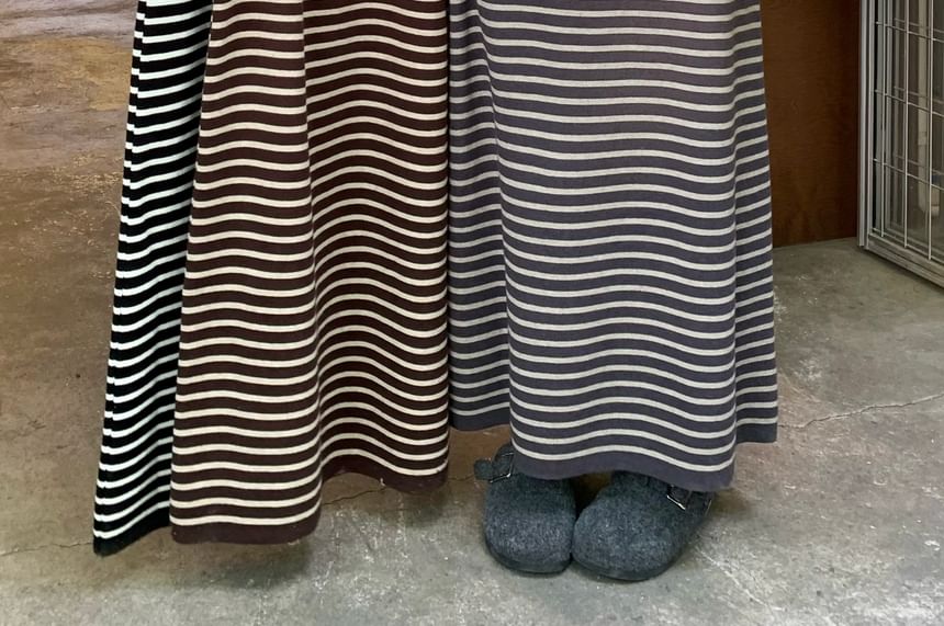 High-Waist Striped Maxi A-Line Skirt