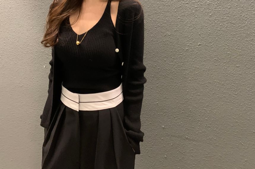Trendy Halter Neck Crop Knit Top with Matching Cardigan