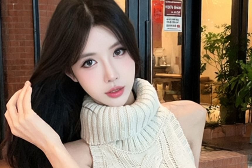 Cozy Turtleneck Cable Knit Fit Top with Halter Design