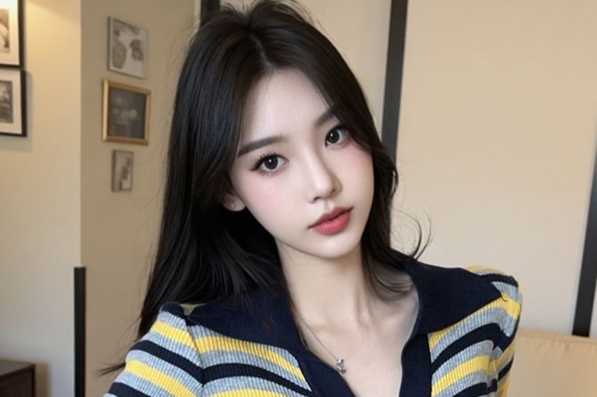 Slim-Fit Striped Knit Top with Contrast Collar