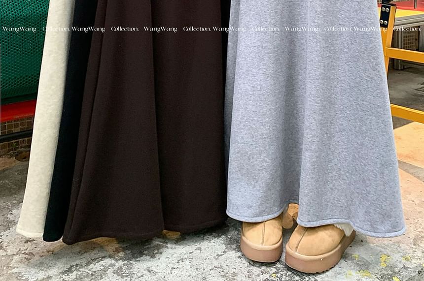 Fleece-Lined High Waist Plain Maxi A-Line Skirt