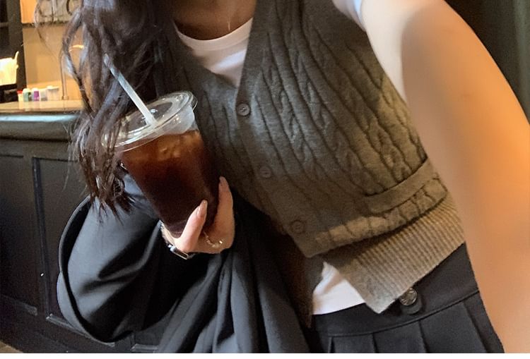 Classic V-Neck Cable Knit Sweater Vest