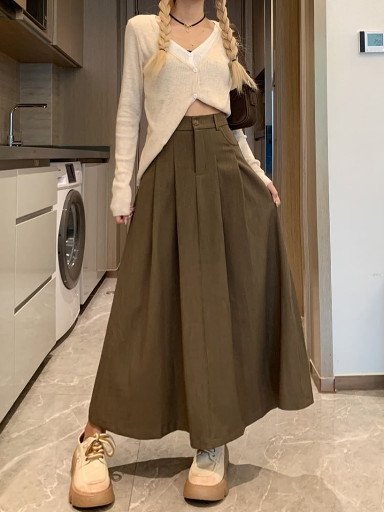 High-Waist Pleated Maxi Skirt